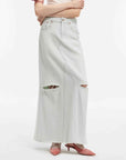 "Walden Pond" Turkish Imported Wash - faded Distressed Hole Denim A - line Skirt - variant_title
