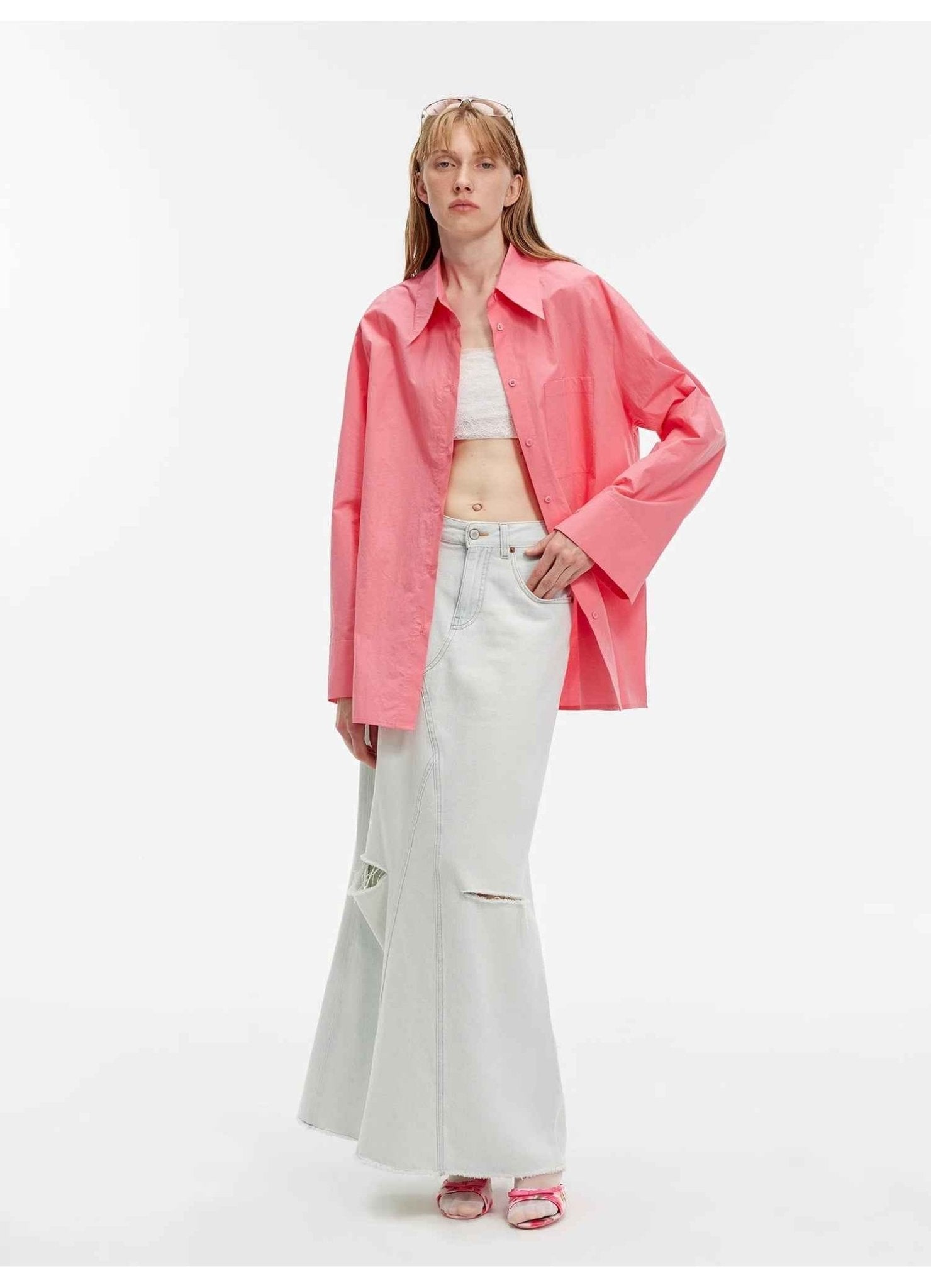 "Walden Pond" Turkish Imported Wash - faded Distressed Hole Denim A - line Skirt - variant_title