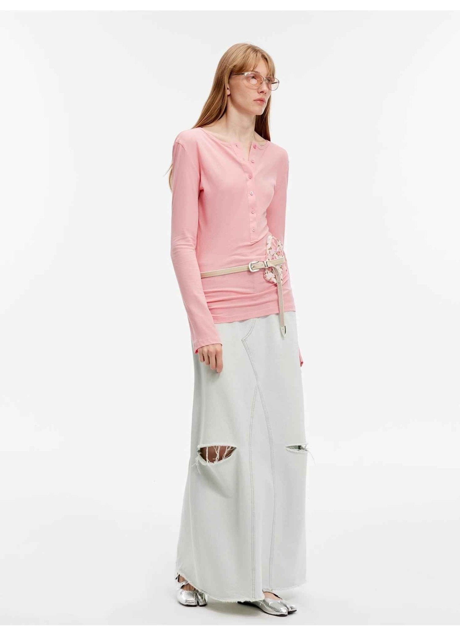"Walden Pond" Turkish Imported Wash - faded Distressed Hole Denim A - line Skirt - variant_title