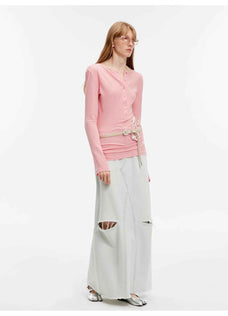 "Walden Pond" Turkish Imported Wash - faded Distressed Hole Denim A - line Skirt - variant_title