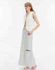 "Walden Pond" Turkish Imported Wash - faded Distressed Hole Denim A - line Skirt - variant_title