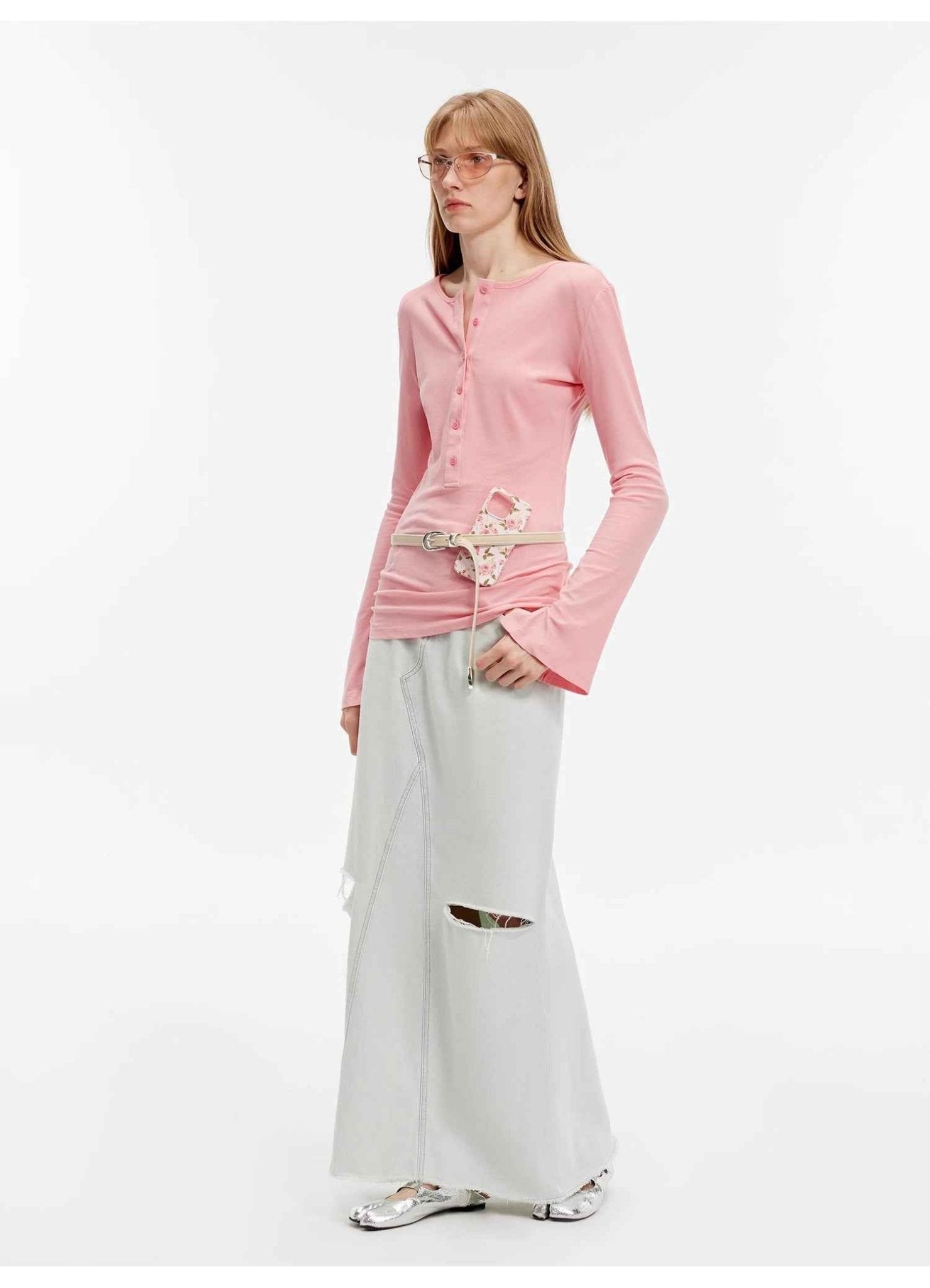"Walden Pond" Turkish Imported Wash - faded Distressed Hole Denim A - line Skirt - variant_title