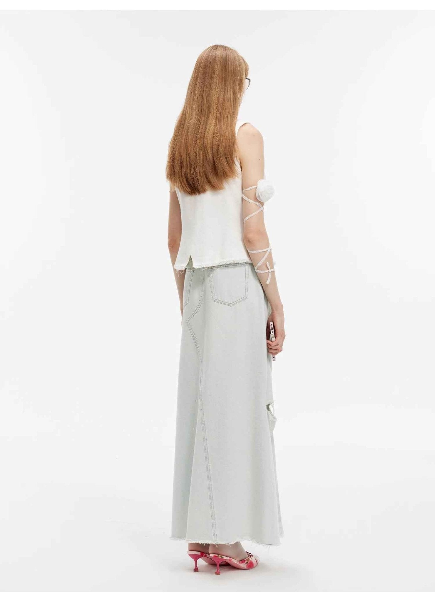 "Walden Pond" Turkish Imported Wash - faded Distressed Hole Denim A - line Skirt - variant_title