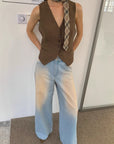 "Wantful Fantasy" Heavy Industry Washed Spray Colored Wide Leg Jeans Women's Low Waist Straight Leg Bootleg Pants - variant_title