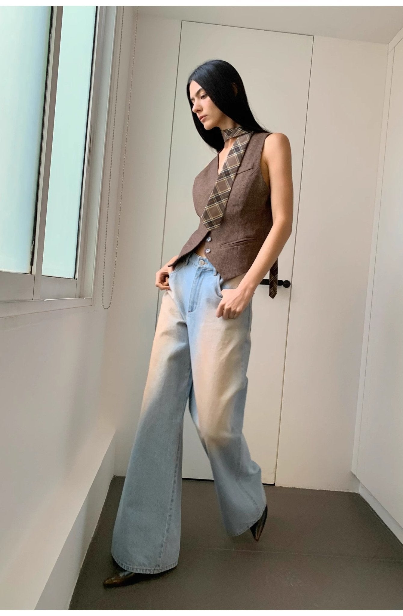 "Wantful Fantasy" Heavy Industry Washed Spray Colored Wide Leg Jeans Women's Low Waist Straight Leg Bootleg Pants - variant_title