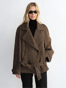 Warm Cocoon Italian herringbone wool short coat product image 02