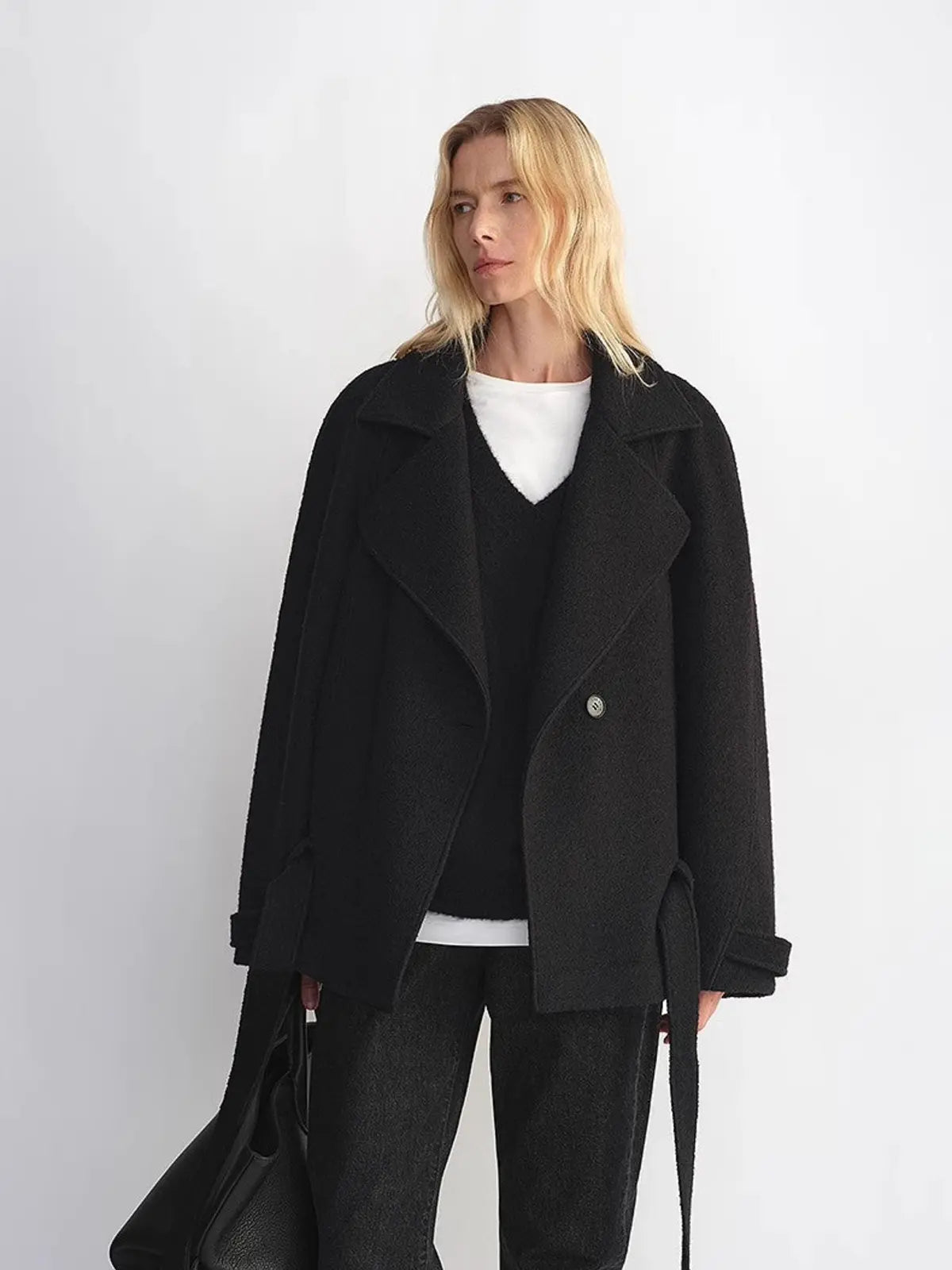 Warm Cocoon Italian herringbone wool short coat product image 07