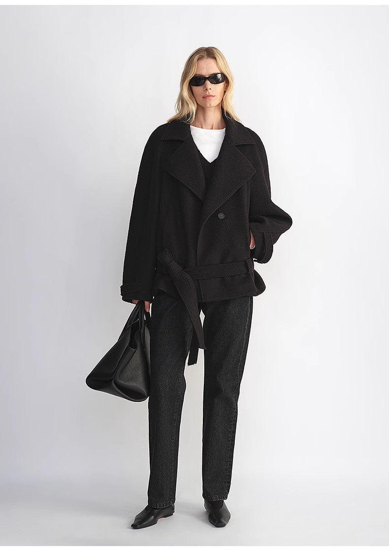 "Warm Cocoon" Italian Herringbone Wool Classic Lapel Micro - coon Short Wool Coat for Women - variant_title