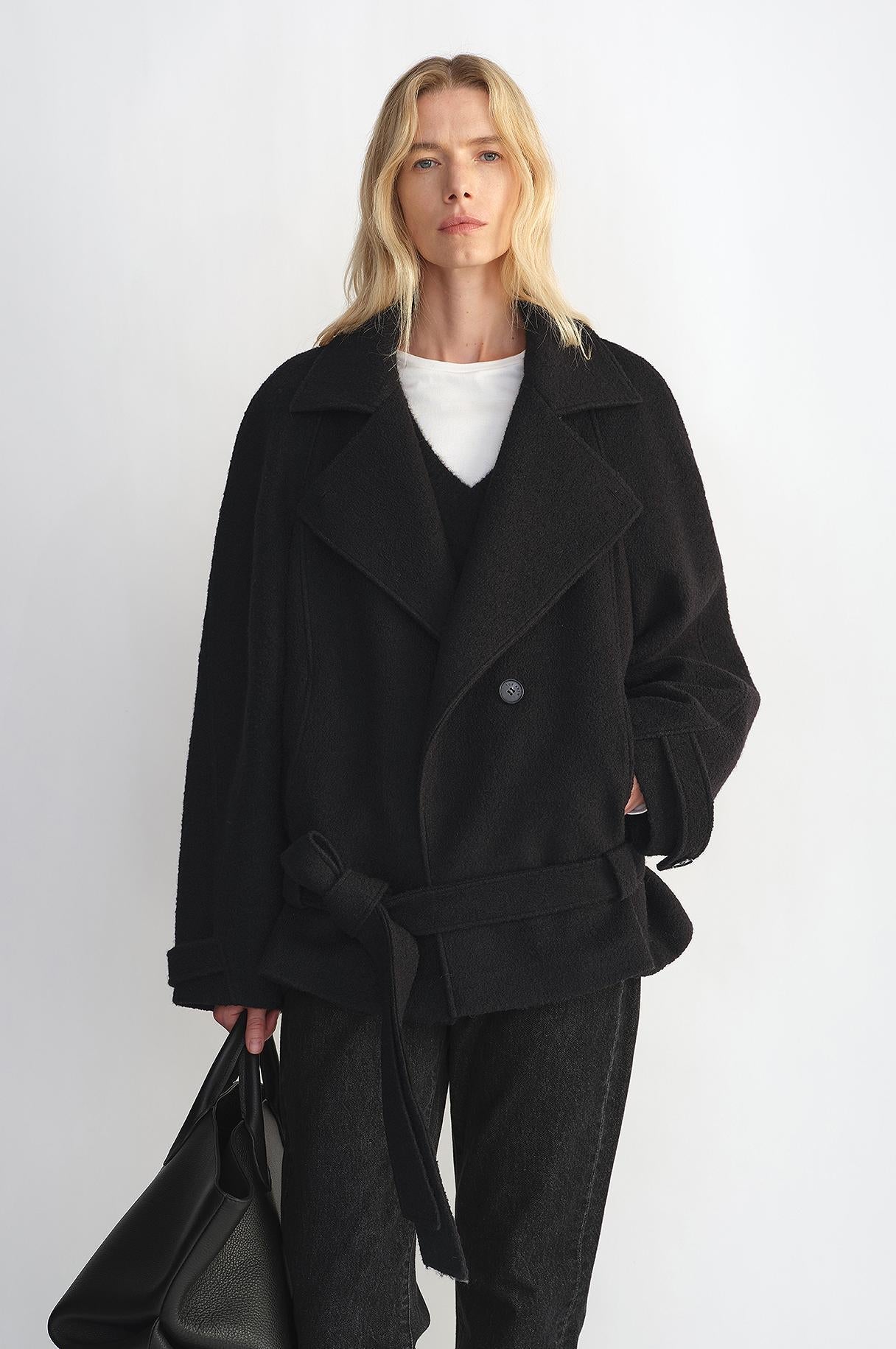 "Warm Cocoon" Italian Herringbone Wool Classic Lapel Micro - coon Short Wool Coat for Women - variant_title