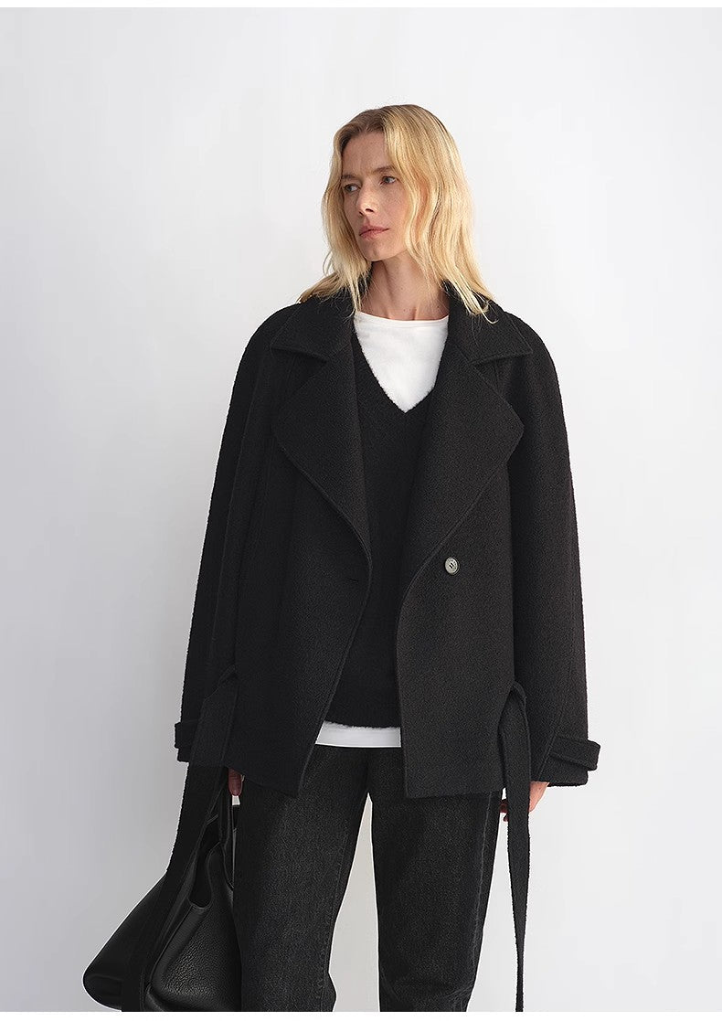 "Warm Cocoon" Italian Herringbone Wool Classic Lapel Micro - coon Short Wool Coat for Women - variant_title