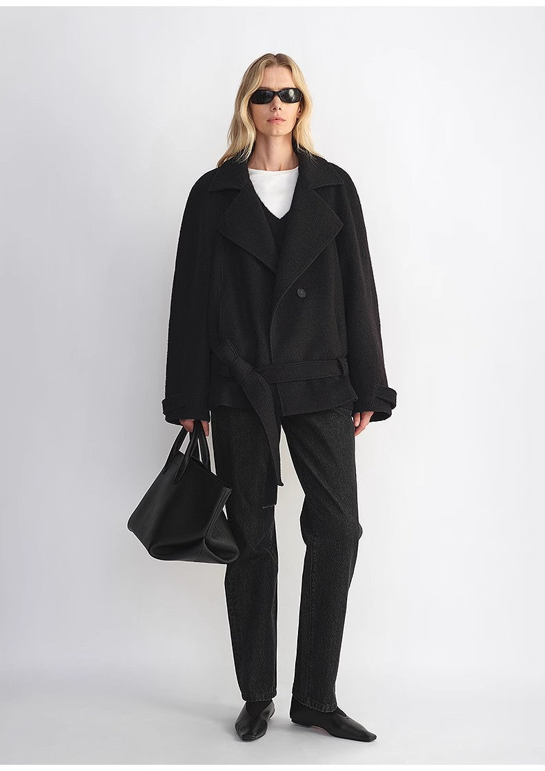 "Warm Cocoon" Italian Herringbone Wool Classic Lapel Micro - coon Short Wool Coat for Women - variant_title