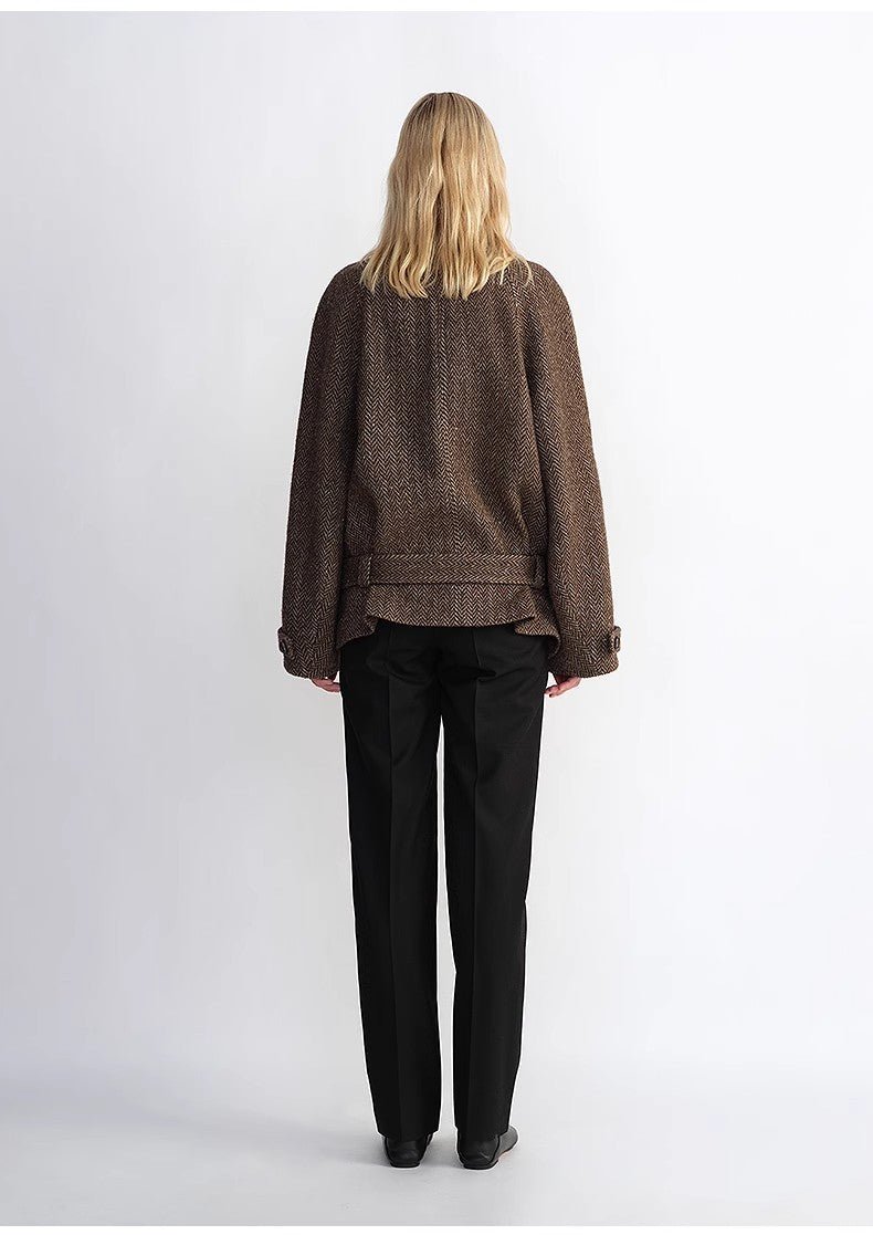 "Warm Cocoon" Italian Herringbone Wool Classic Lapel Micro - coon Short Wool Coat for Women - variant_title
