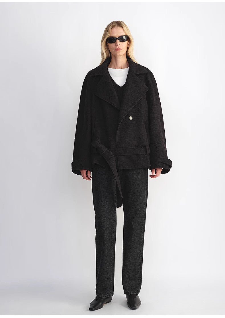 "Warm Cocoon" Italian Herringbone Wool Classic Lapel Micro - coon Short Wool Coat for Women - variant_title