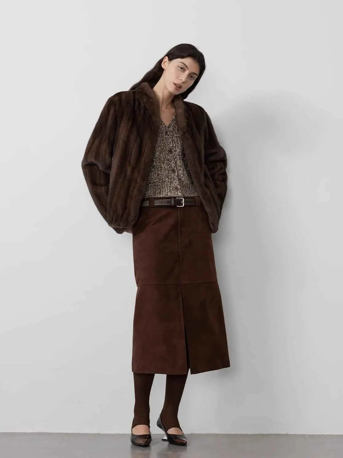 Warm Coffee Brown Sable mink jacket full-length styling