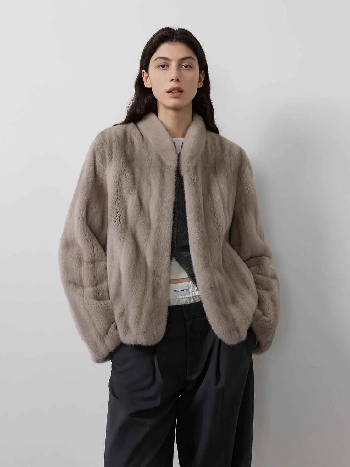 Warm Coffee Silverblue mink jacket alternate front styling