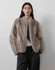 Warm Coffee Silverblue mink jacket alternate front styling