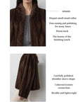 Warm Coffee mink jacket stand collar, shoulder and sleeve design details