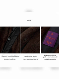 Warm Coffee mink jacket silk lining, button and Kopenhagen Fur label details