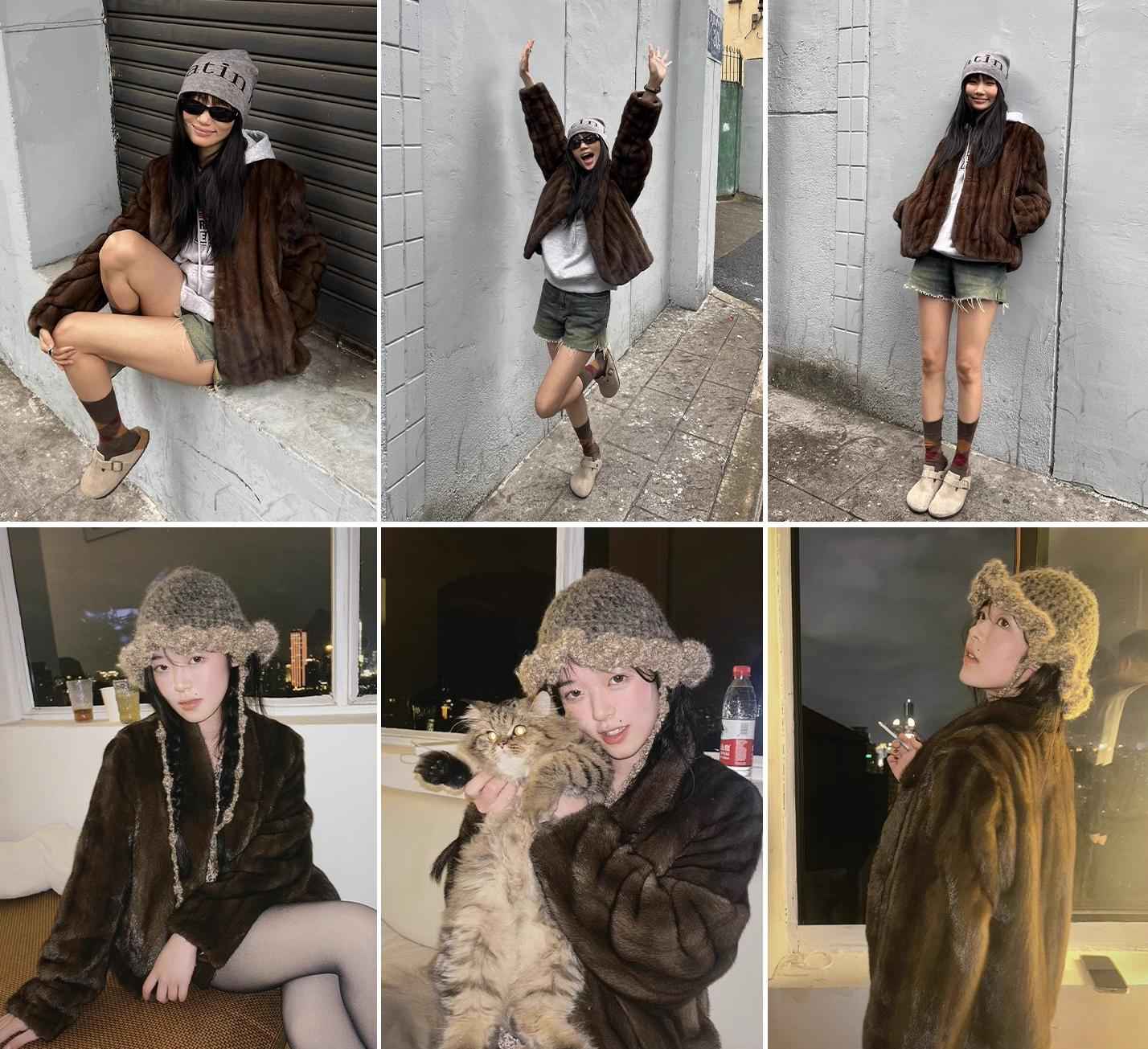 Warm coffee mink retro imported stand collar short mink fur coat - variant_title