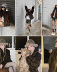 Warm coffee mink retro imported stand collar short mink fur coat - variant_title