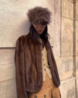 Warm coffee mink retro imported stand collar short mink fur coat - variant_title