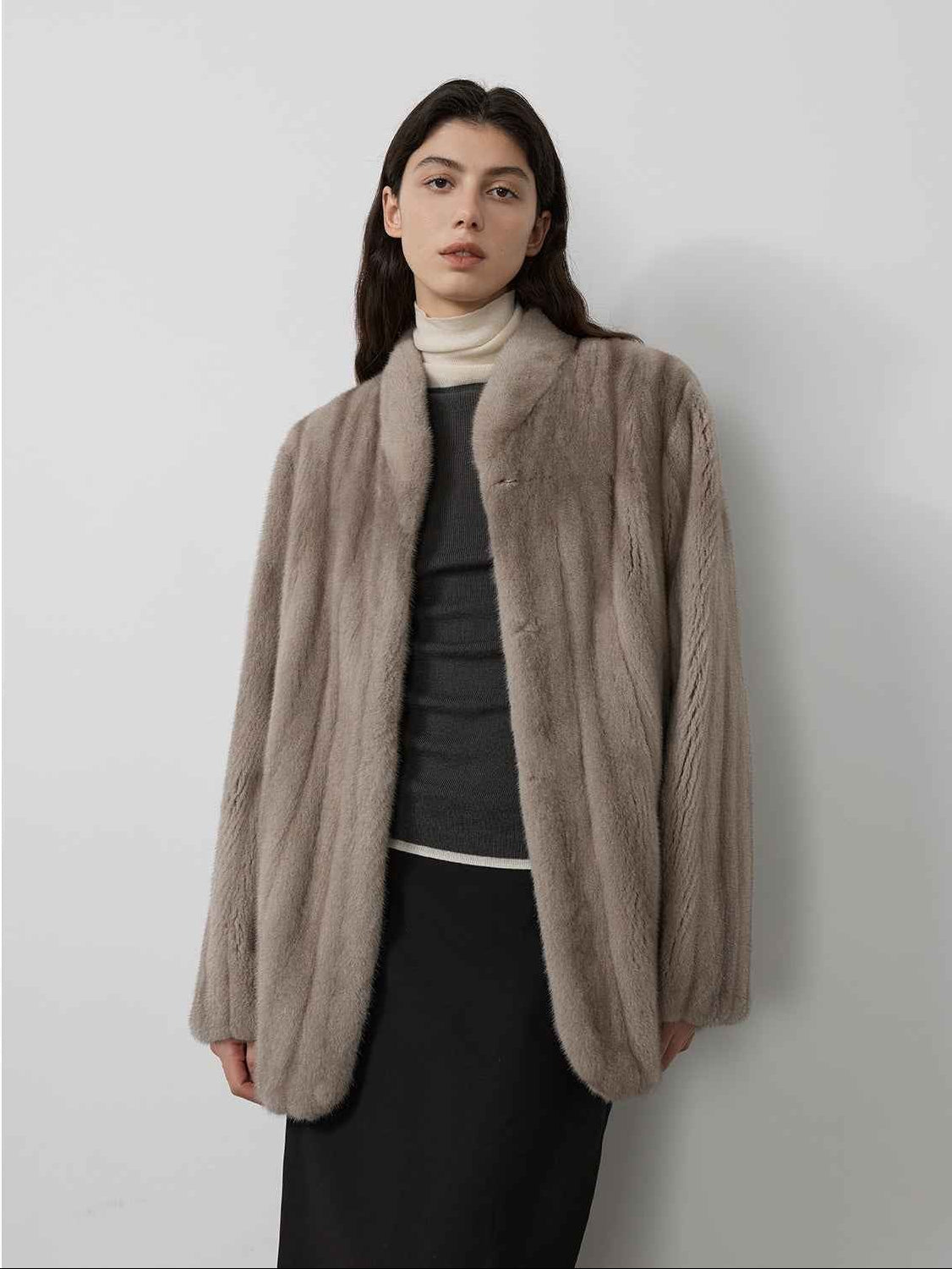 Warm coffee mink retro imported stand collar short mink fur coat - variant_title