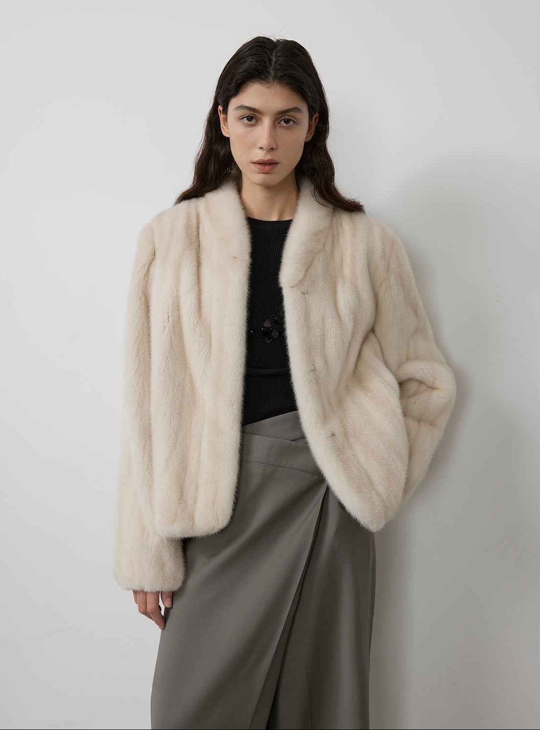Warm coffee mink retro imported stand collar short mink fur coat