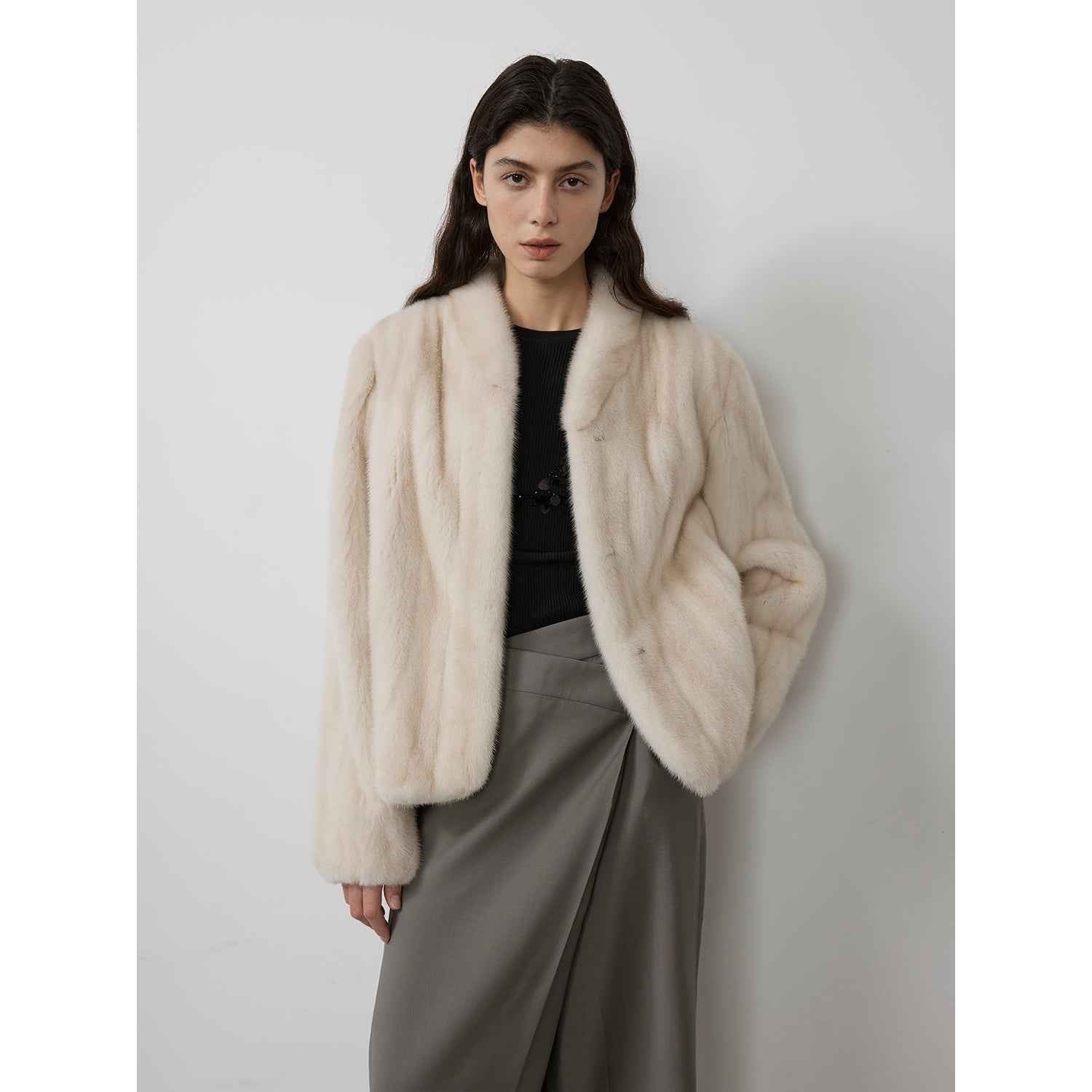 Warm coffee mink retro imported stand collar short mink fur coat - variant_title