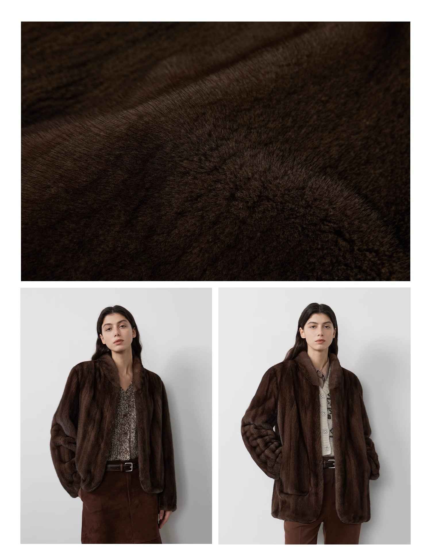 Warm coffee mink retro imported stand collar short mink fur coat - variant_title