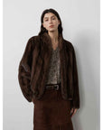 Warm coffee mink retro imported stand collar short mink fur coat - variant_title