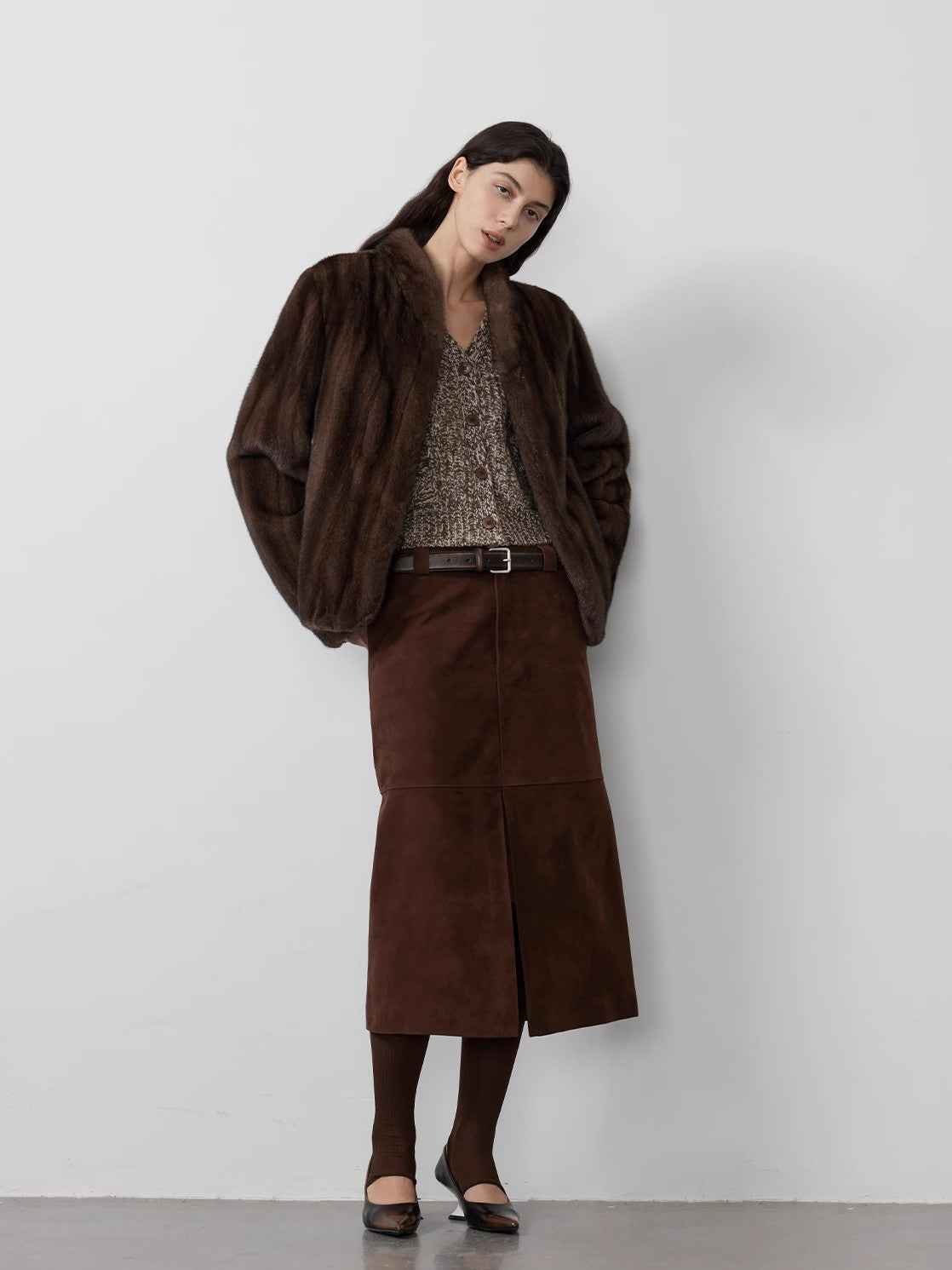 Warm coffee mink retro imported stand collar short mink fur coat - variant_title