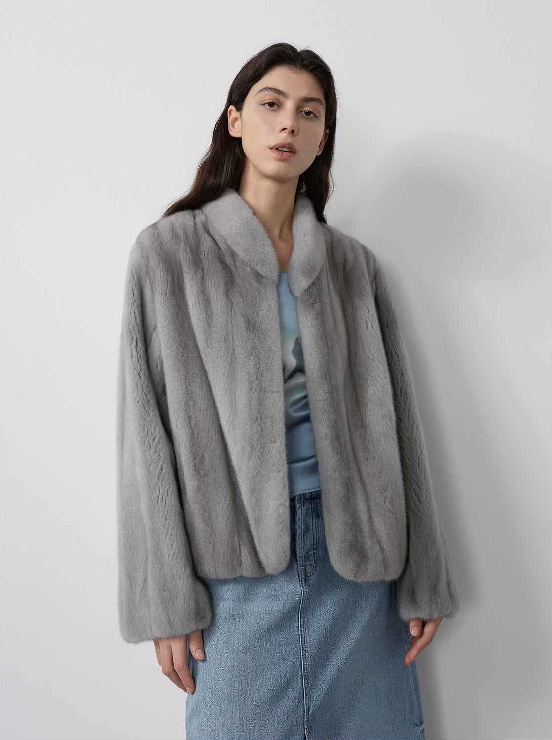 Warm coffee mink retro imported stand collar short mink fur coat - variant_title