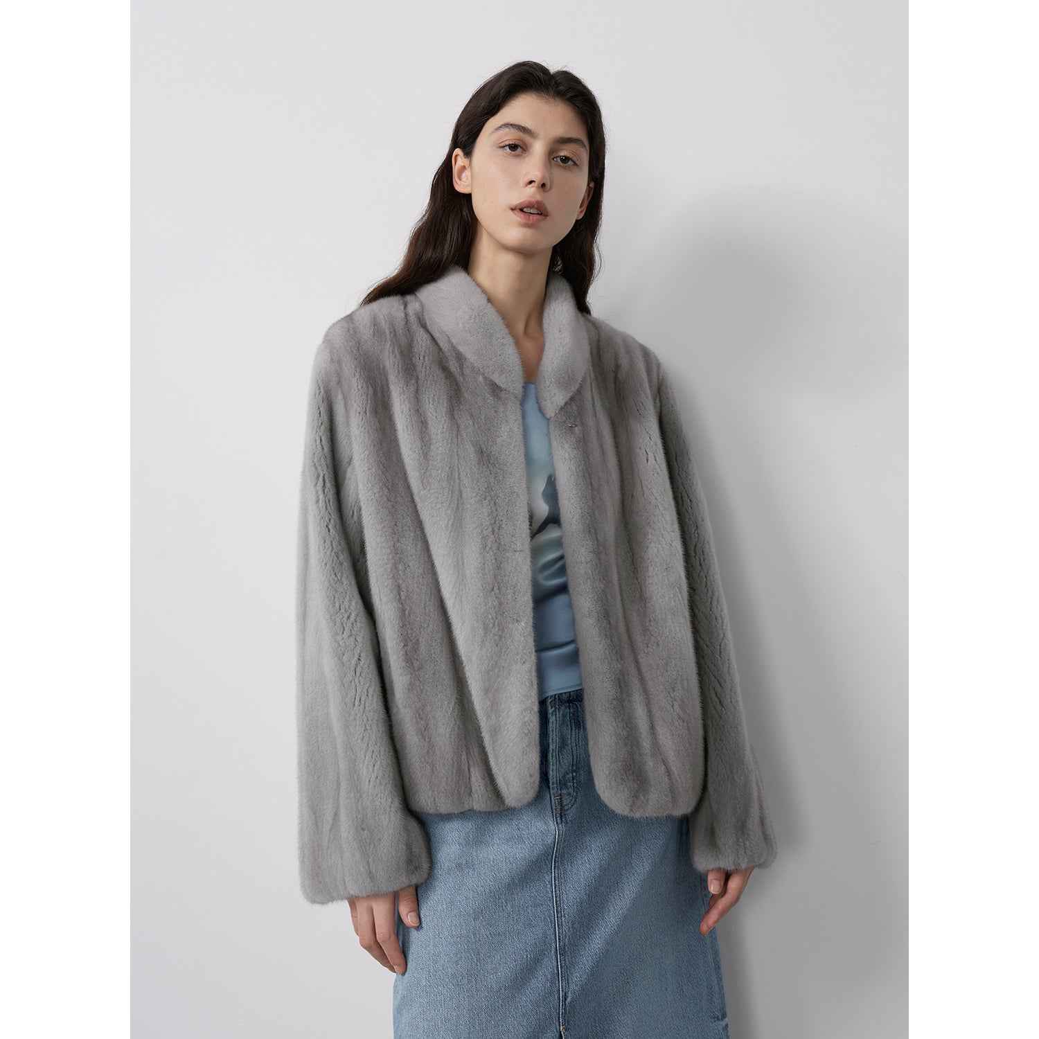 Warm coffee mink retro imported stand collar short mink fur coat - variant_title