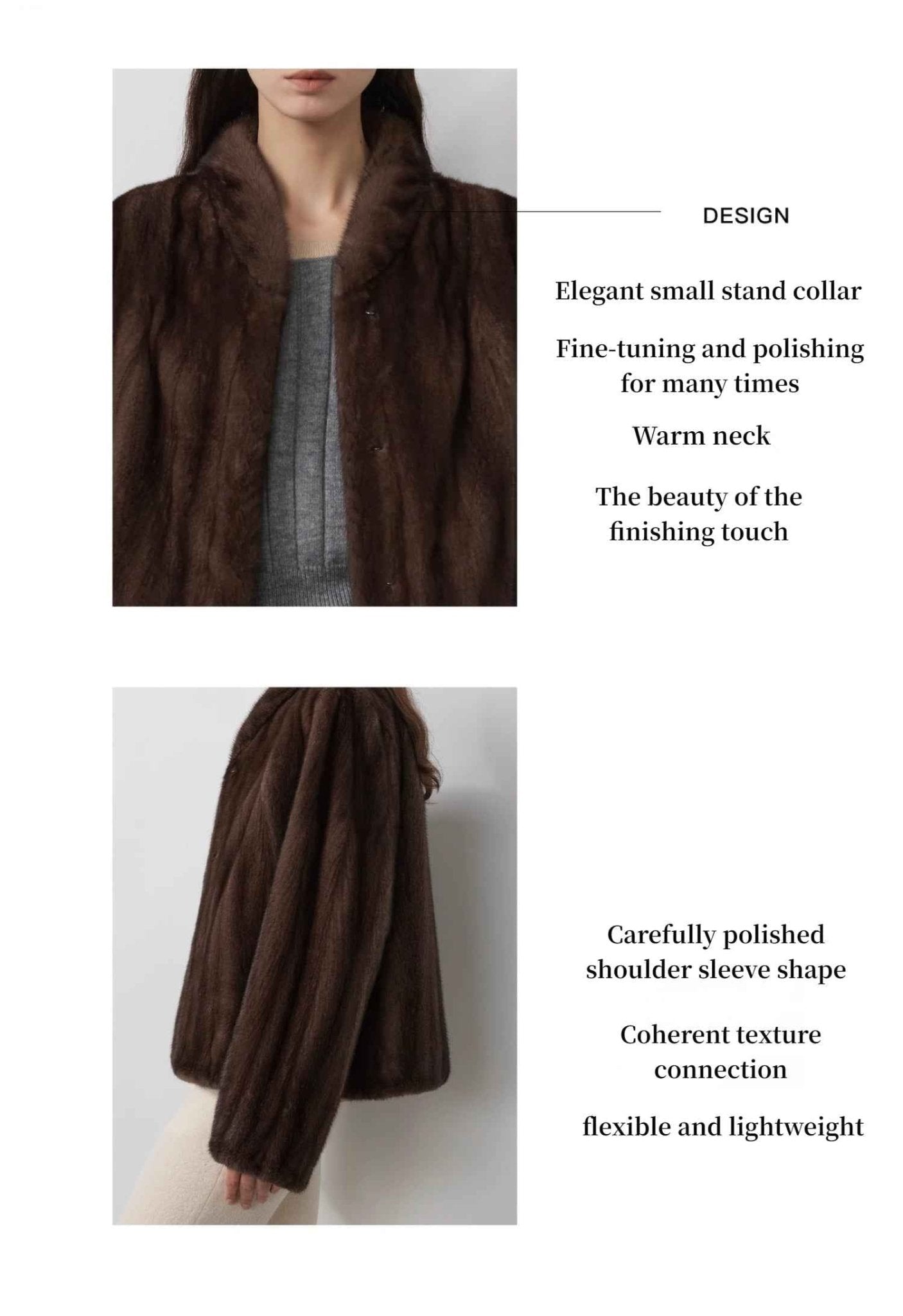 Warm coffee mink retro imported stand collar short mink fur coat - variant_title