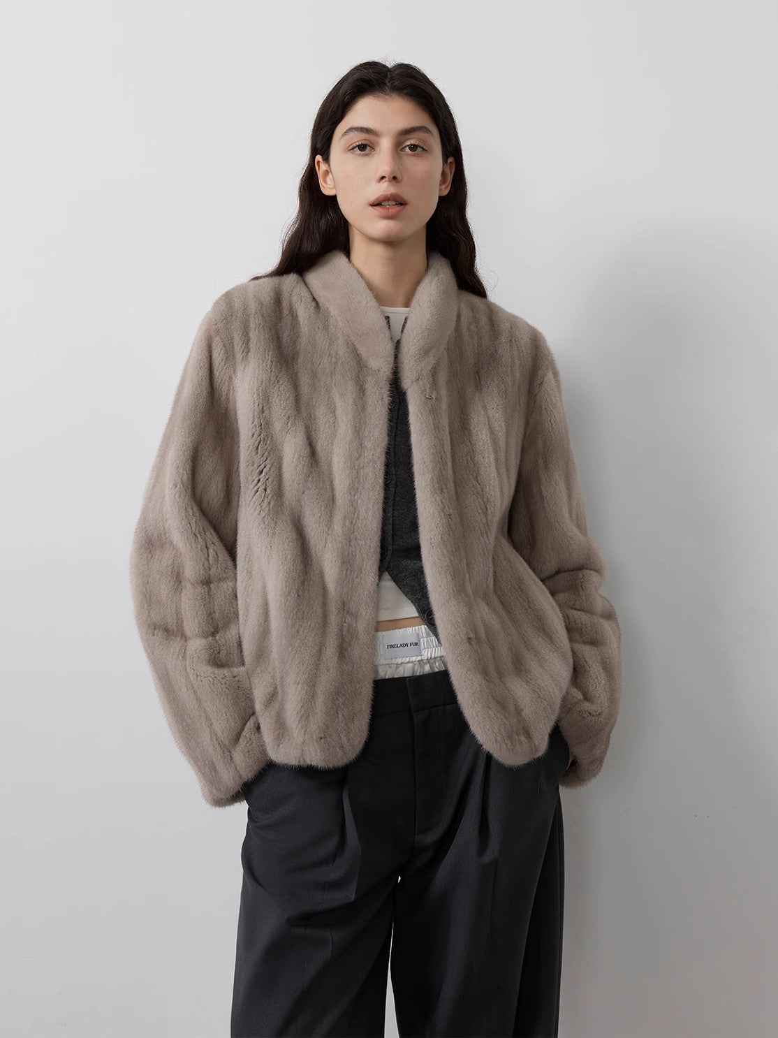 Warm coffee mink retro imported stand collar short mink fur coat - variant_title