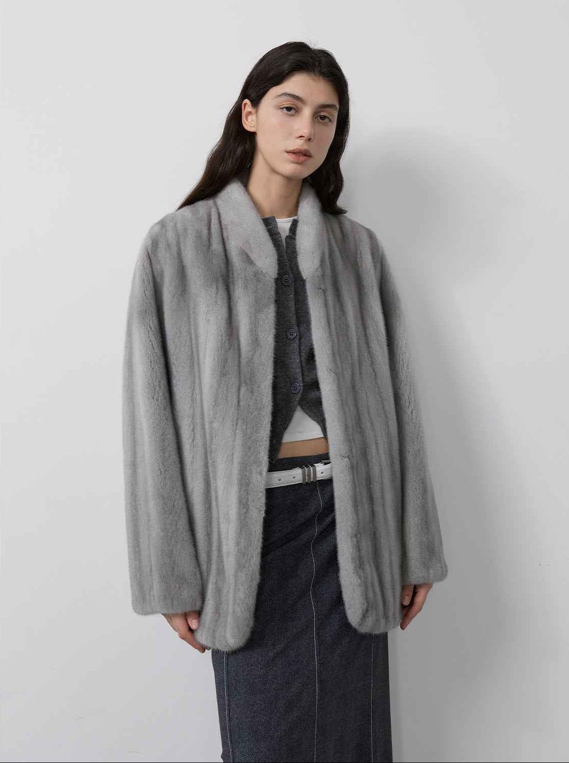 Warm coffee mink retro imported stand collar short mink fur coat - variant_title