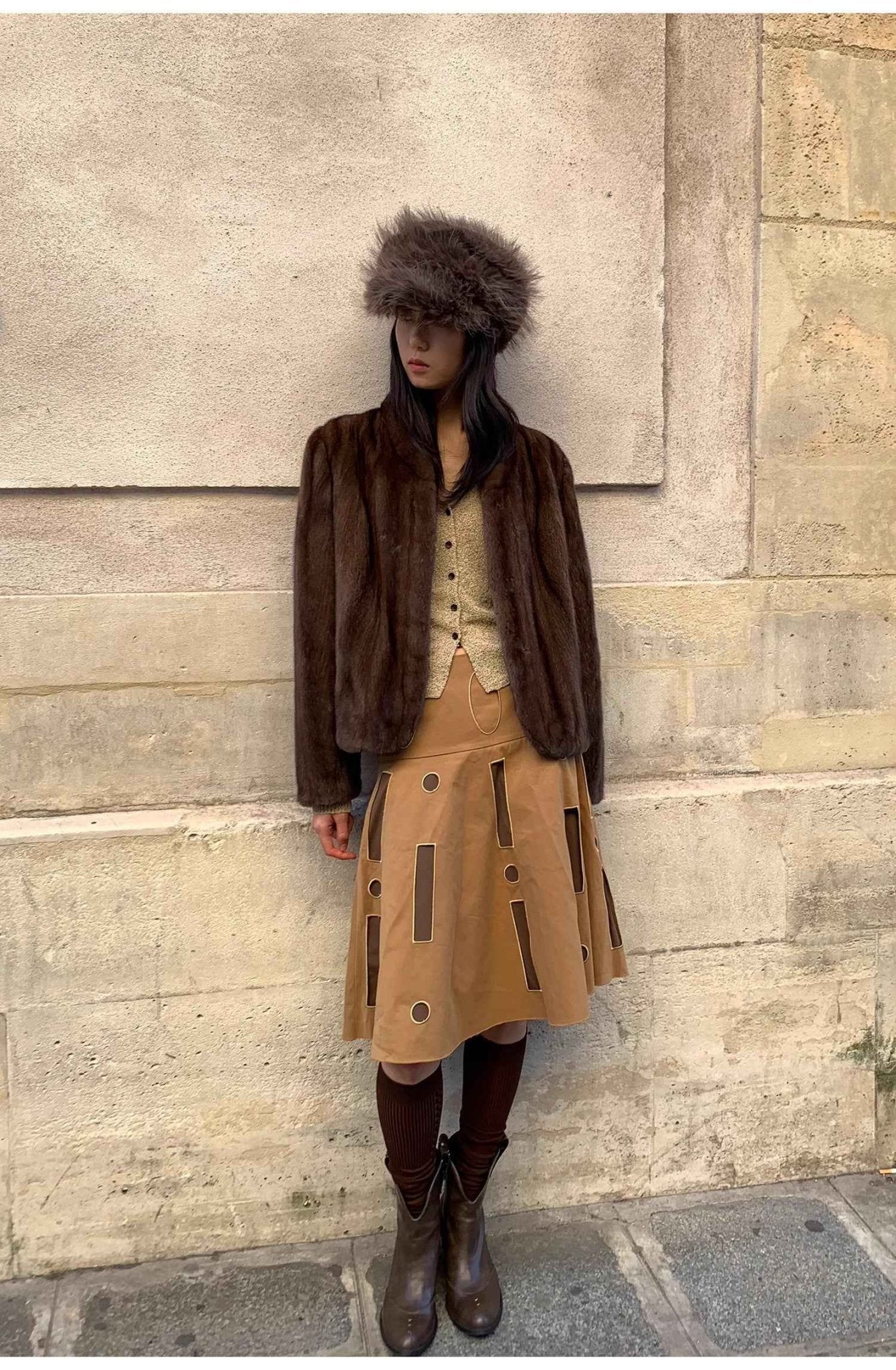 Warm coffee mink retro imported stand collar short mink fur coat - variant_title