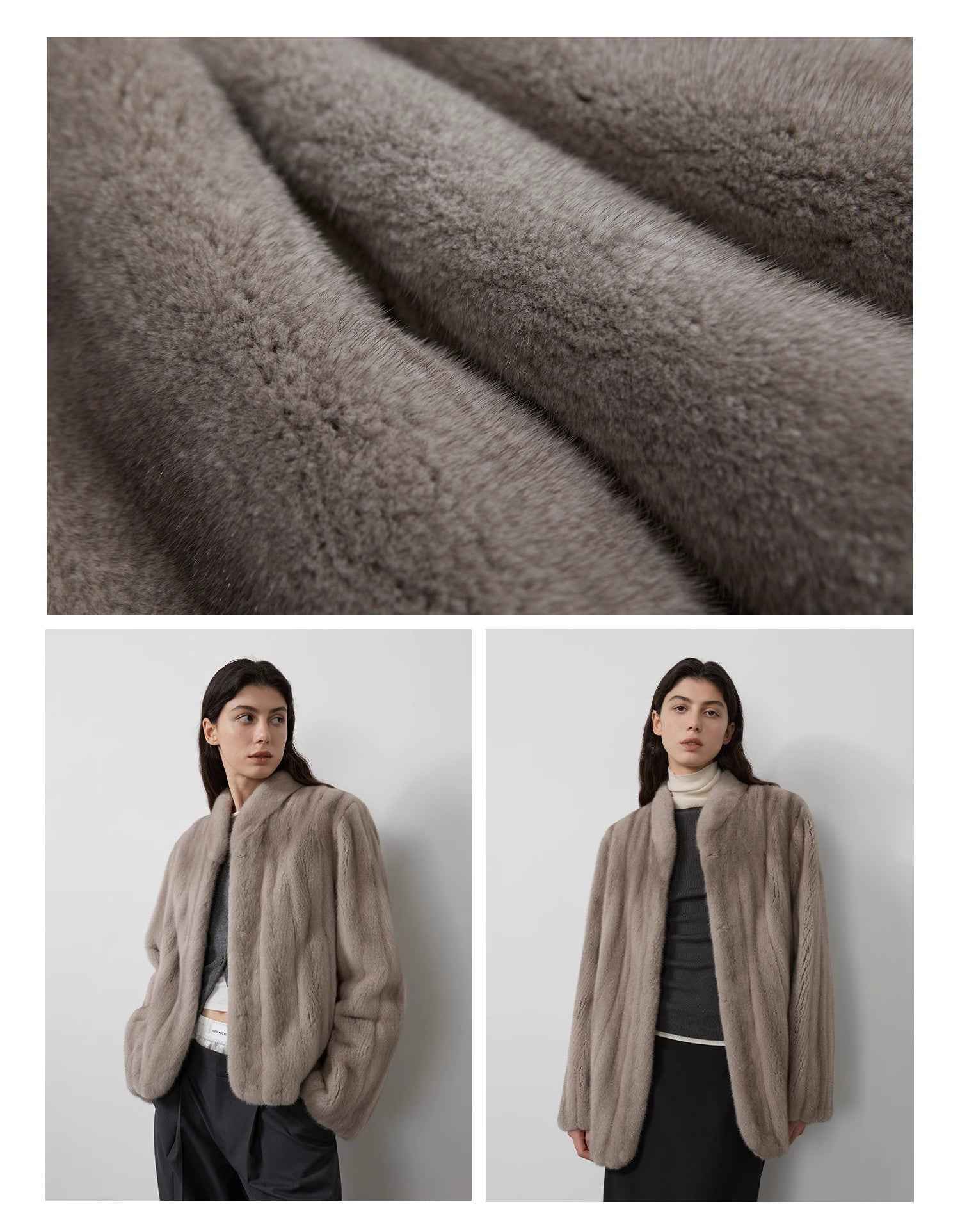 Warm coffee mink retro imported stand collar short mink fur coat - variant_title