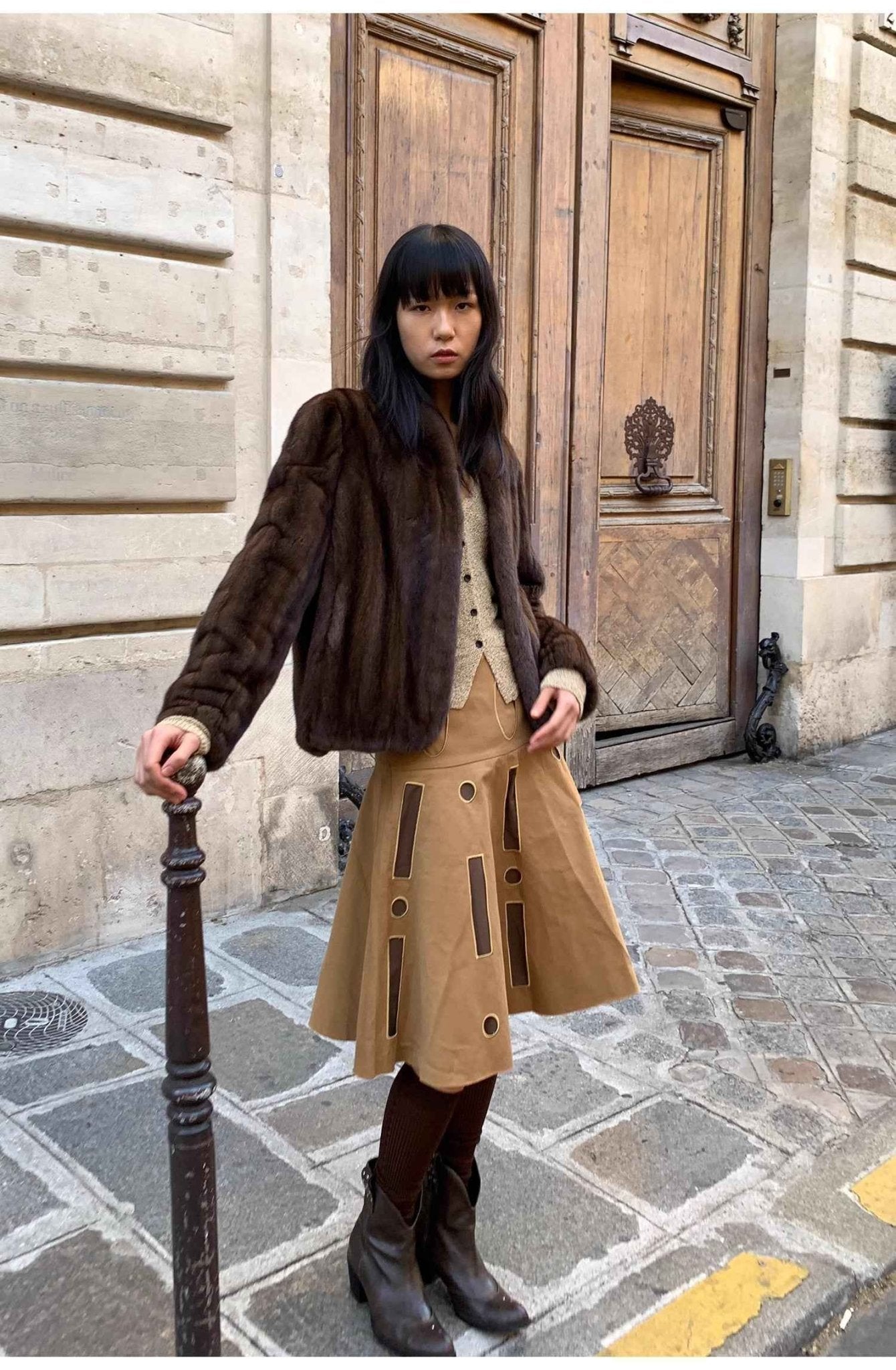 Warm coffee mink retro imported stand collar short mink fur coat - variant_title