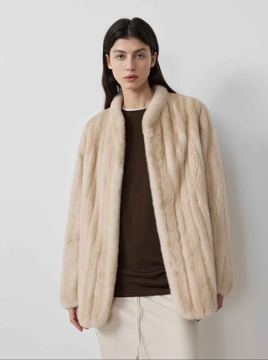 Warm coffee mink retro imported stand collar short mink fur coat - variant_title