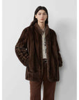 Warm coffee mink retro imported stand collar short mink fur coat - variant_title
