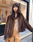 Warm coffee mink retro imported stand collar short mink fur coat - variant_title