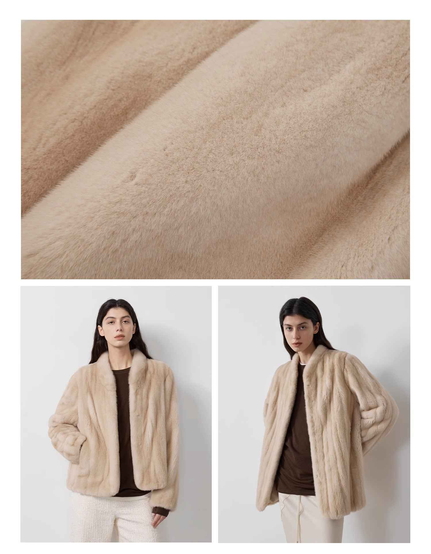 Warm coffee mink retro imported stand collar short mink fur coat - variant_title
