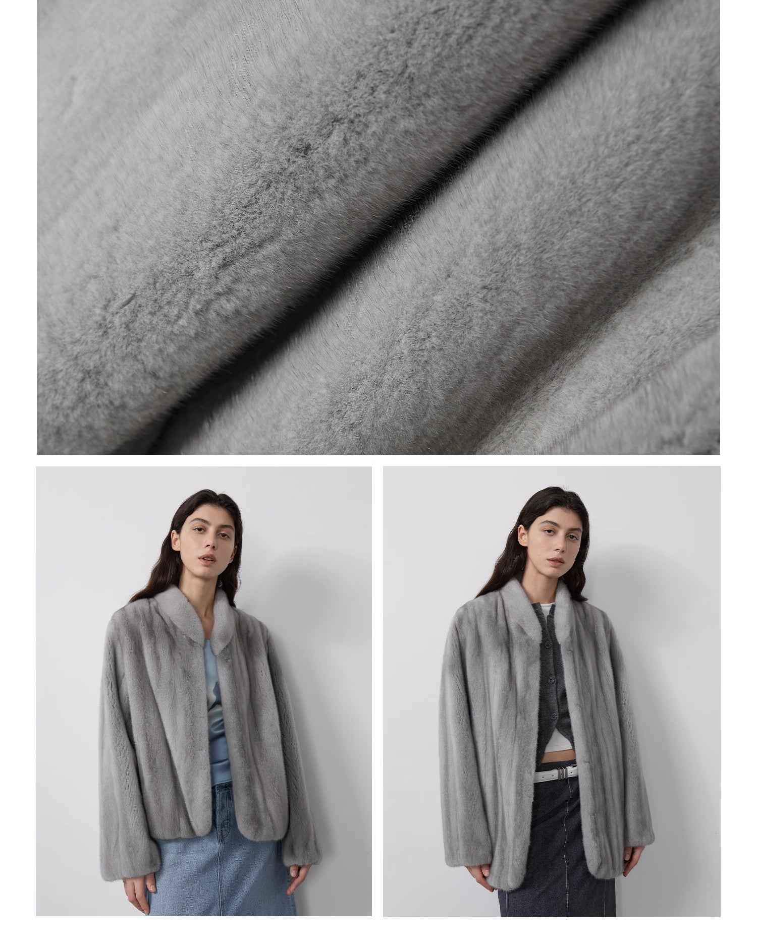 Warm coffee mink retro imported stand collar short mink fur coat - variant_title