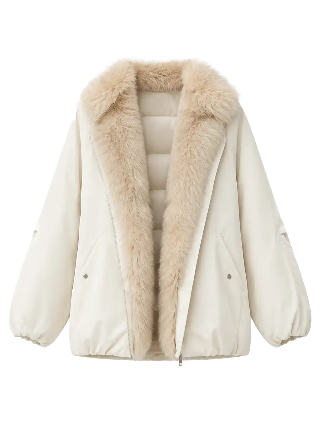 Fireladyfur Warm Dialogue Original White two-tone fox fur down parka front cutout