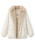 Fireladyfur Warm Dialogue Original White two-tone fox fur down parka front cutout