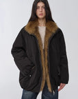 Fireladyfur Warm Dialogue Black fox fur down parka three-quarter model view