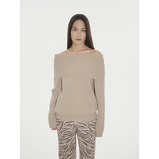 "Warm Women's Formula" French simple and versatile merino wool blended one - neck off - the - shoulder sweater - variant_title