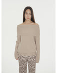 "Warm Women's Formula" French simple and versatile merino wool blended one - neck off - the - shoulder sweater - variant_title