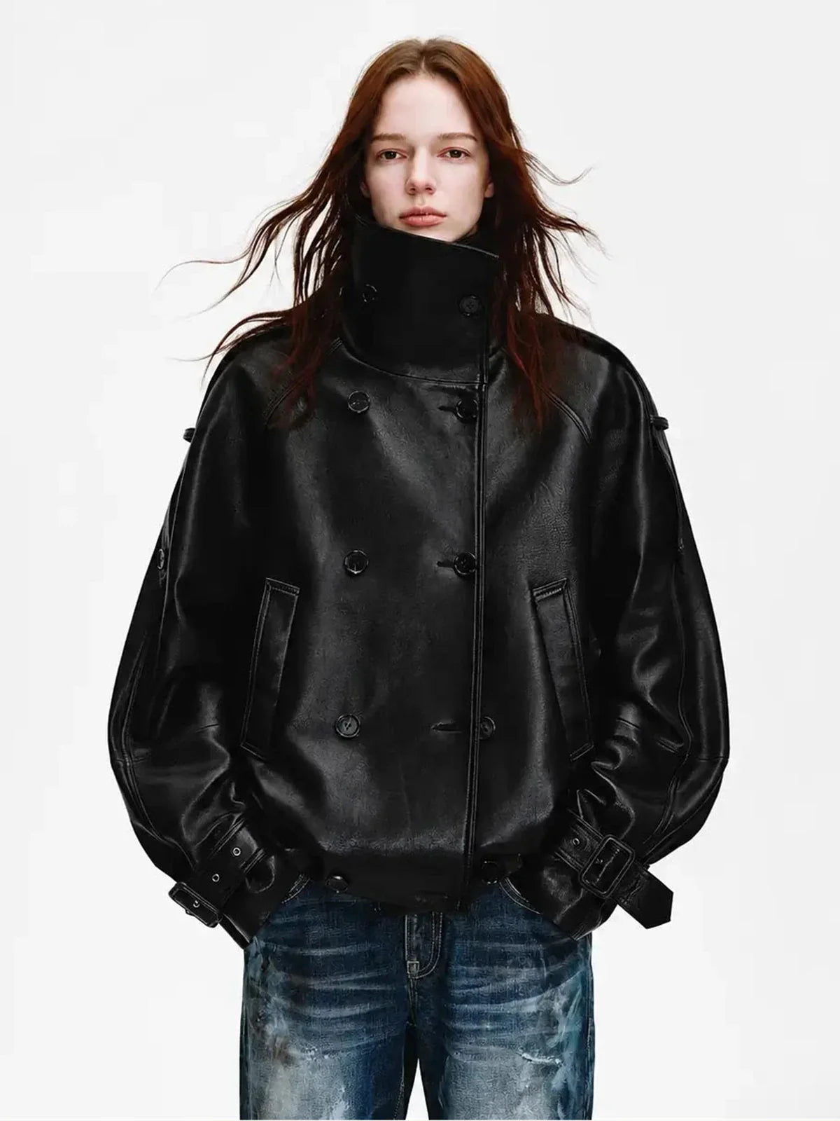 Firelady Fur Women's Turkish Lambskin Funnel Neck Leather Jacket - Weekend Street Style Short Trench Coat